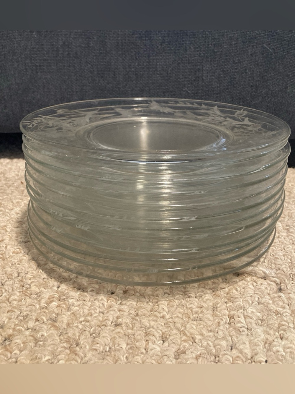 Clear Glass Etched Salad / dessert  Plates - Set of 12